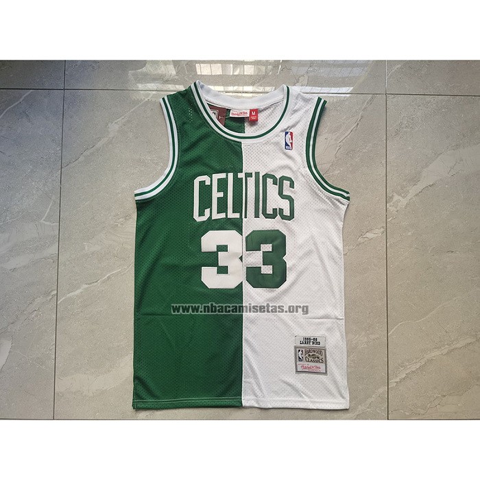 Camiseta Boston Celtics Larry Bird NO 33 Mitchell & Ness 1985-86 Split Blanco Verde